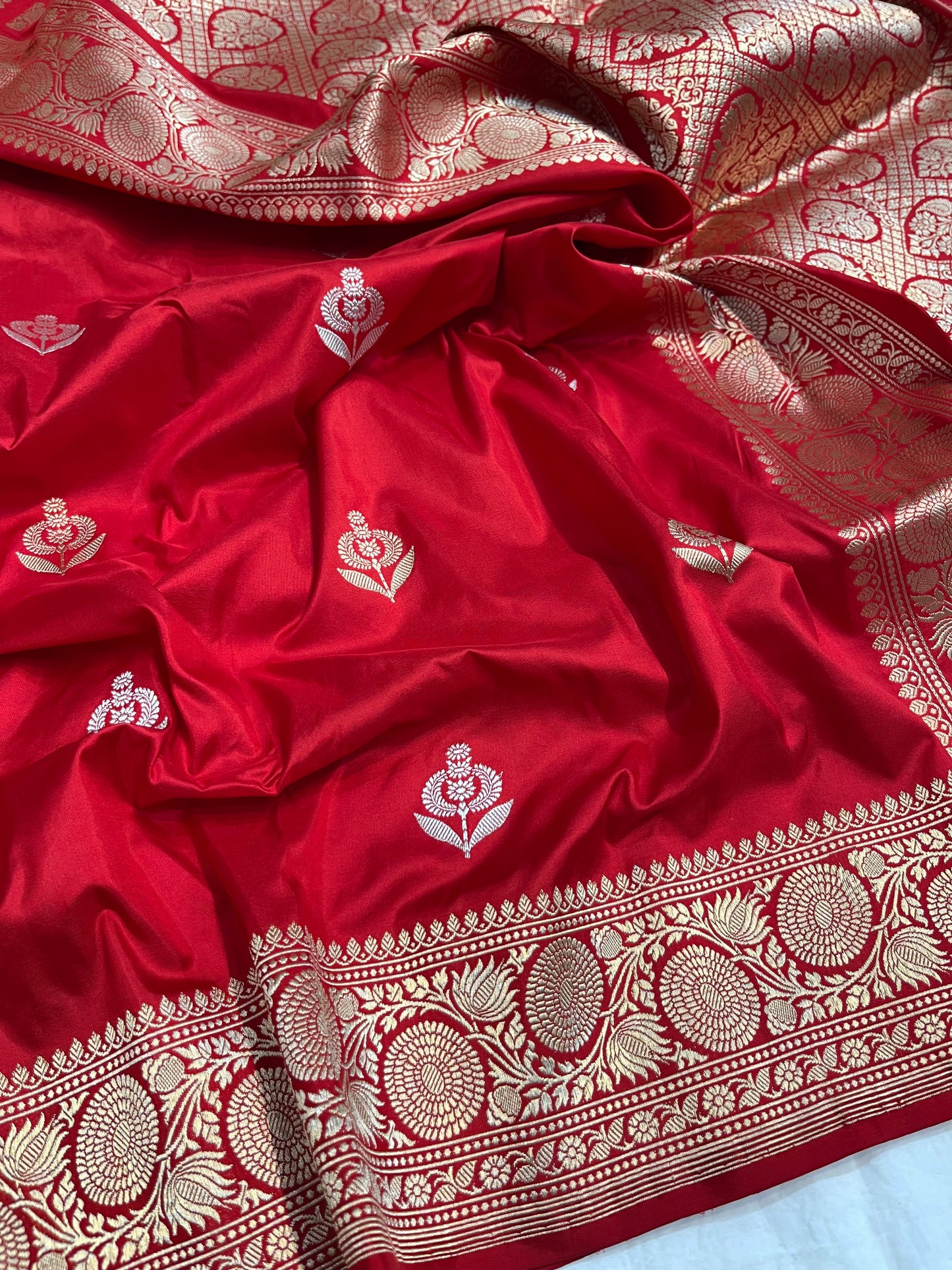 Red Handwoven Pure Katan Silk Saree