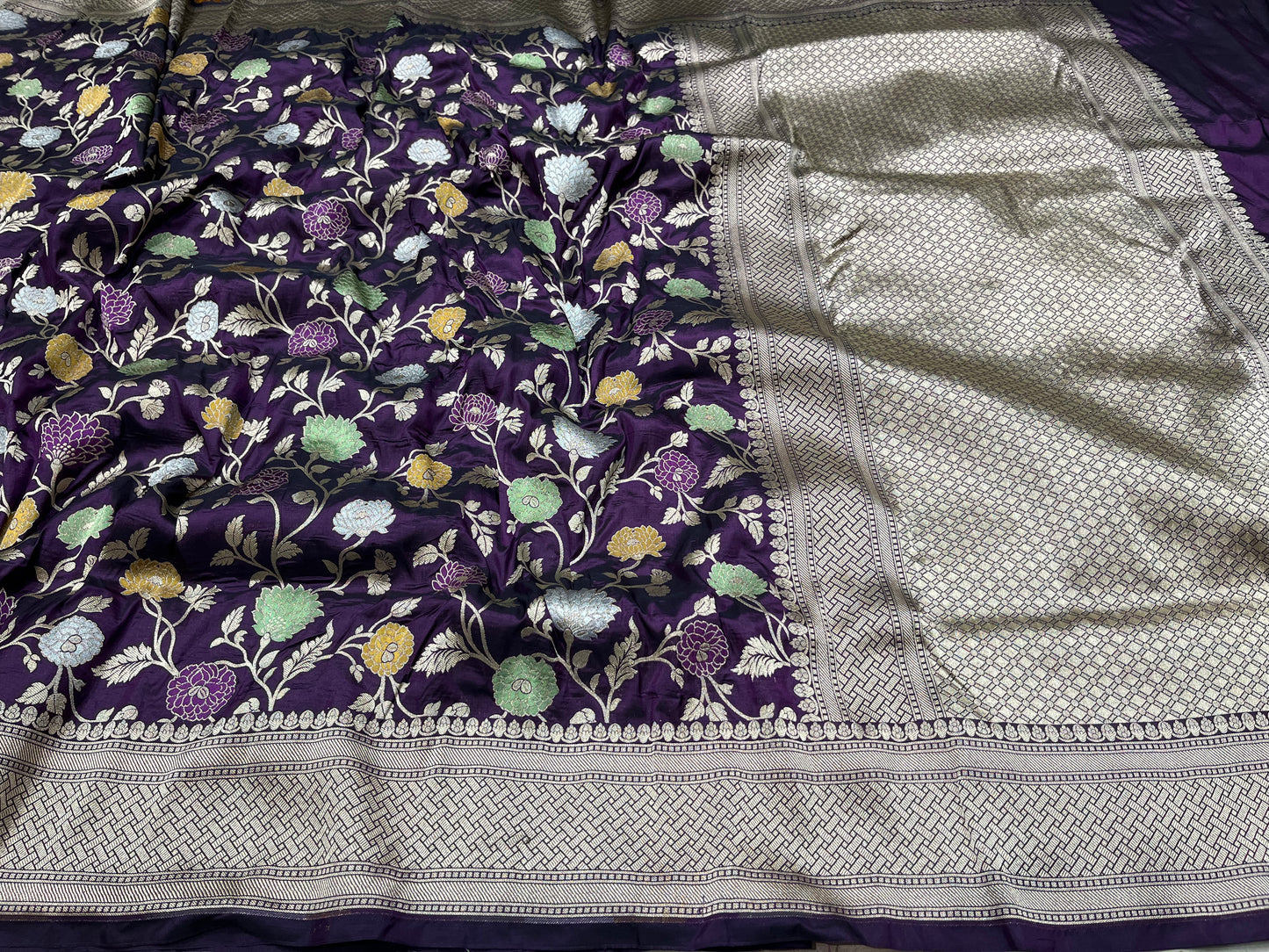 Magenta pure silk meenakari saree