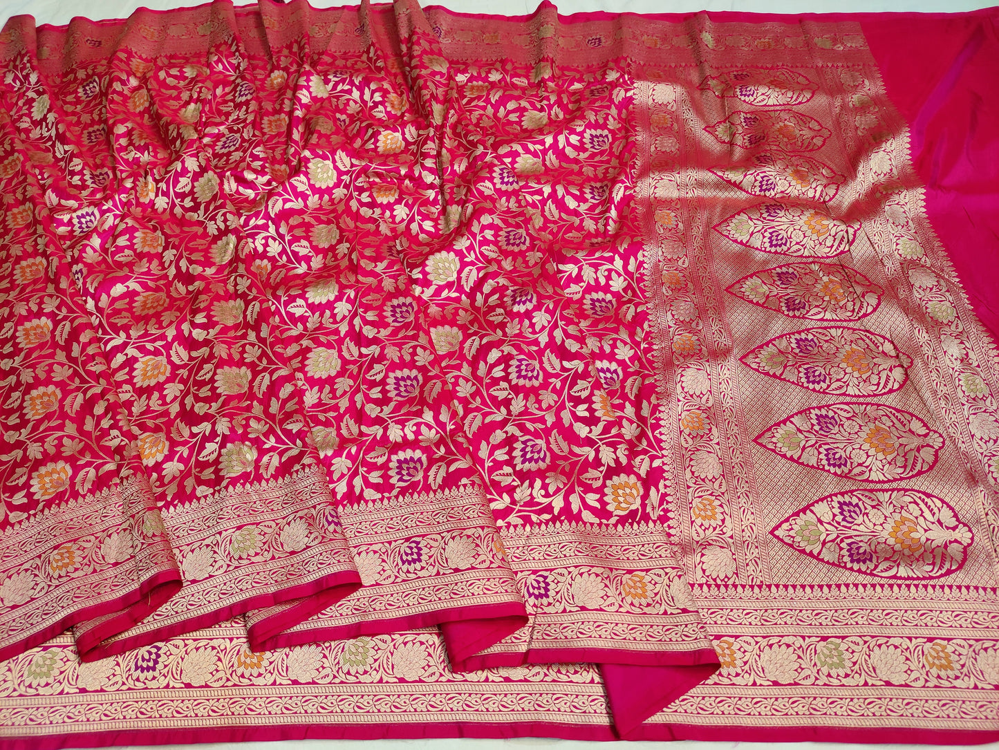 Pink pure silk meenakari saree