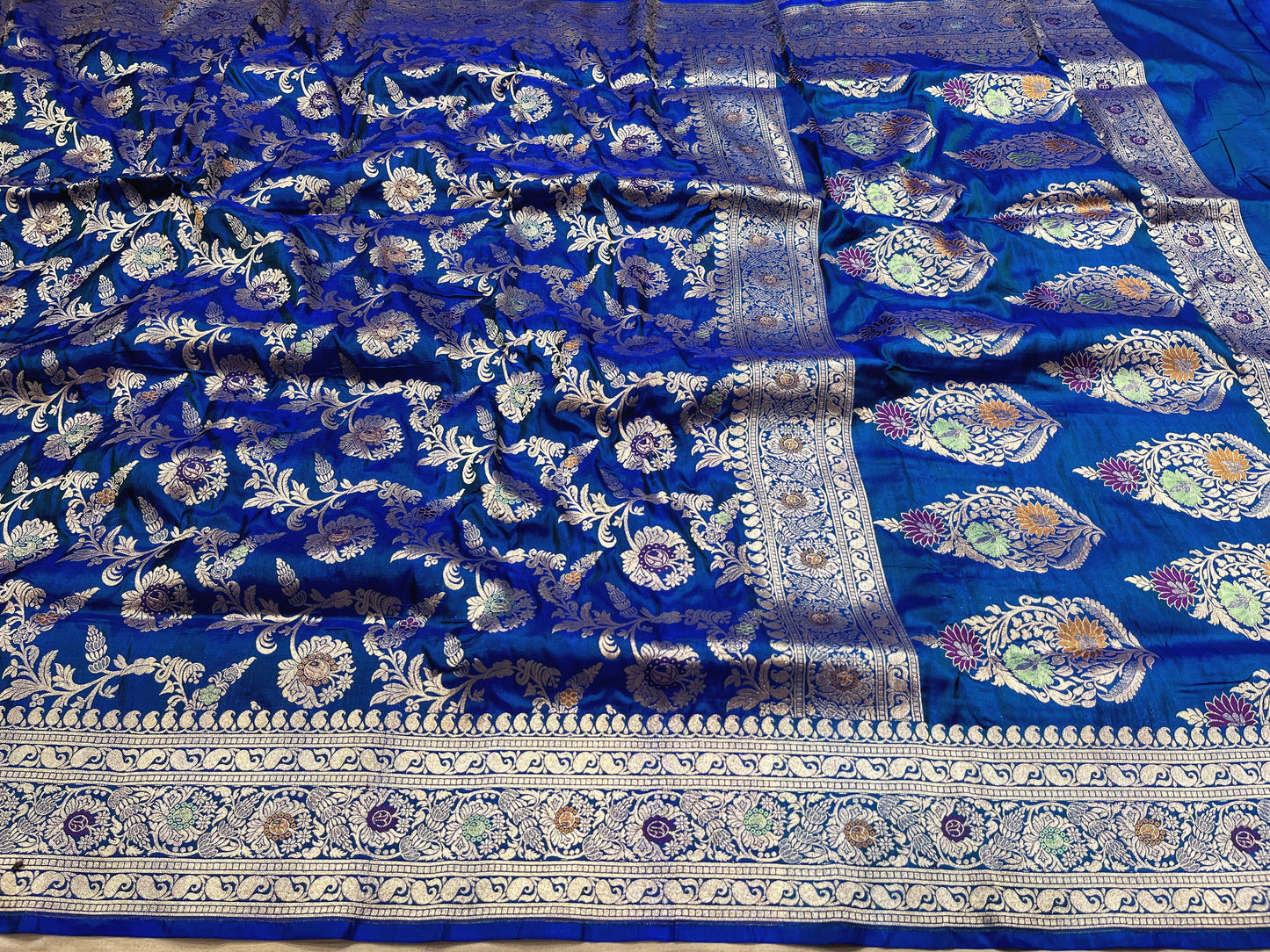 Peacock blue minakari pure silk saree