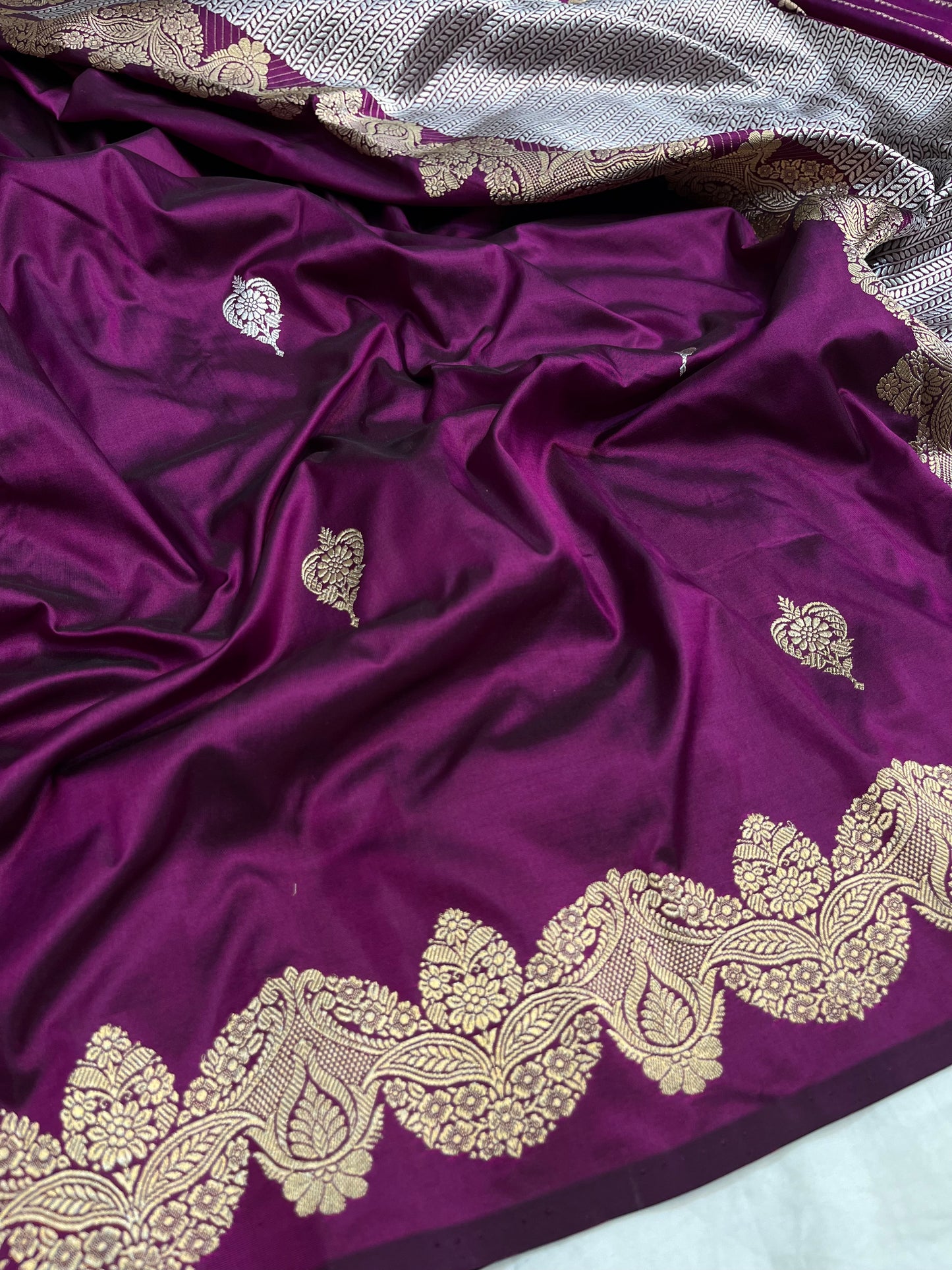 Wine Handwoven Pure Katan Silk Saree