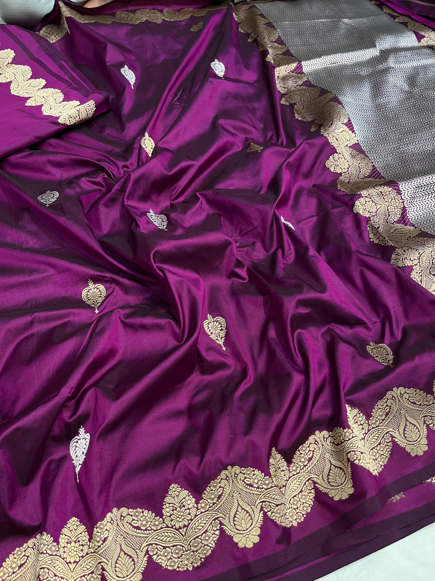 Wine Handwoven Pure Katan Silk Saree