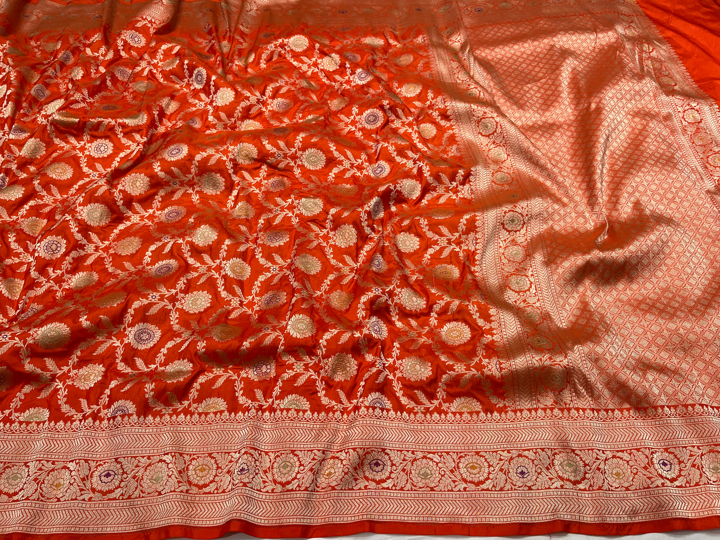 ORANGE BANARASI SILK MEENAKARI SAREE