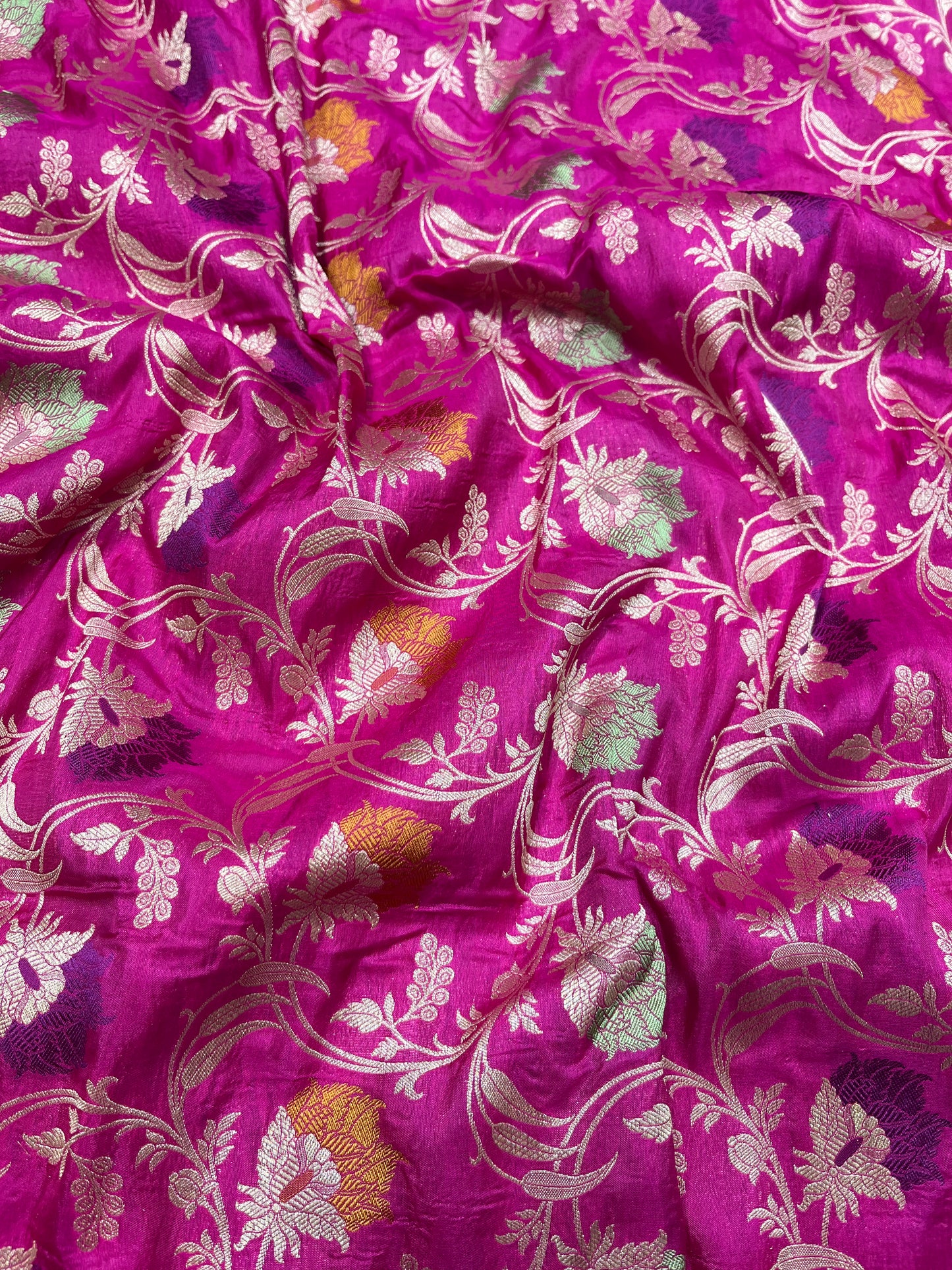 Rani pink pure silk meenakari saree