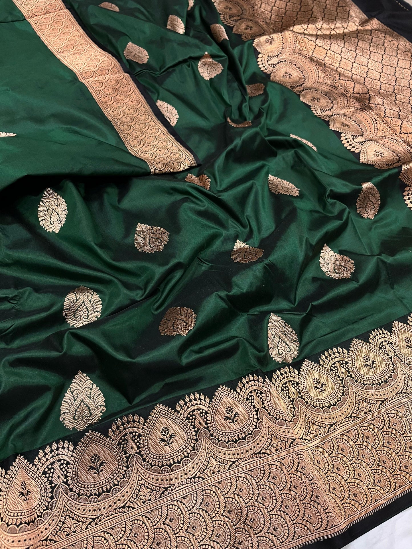 Green Black Contrast Boder Saree