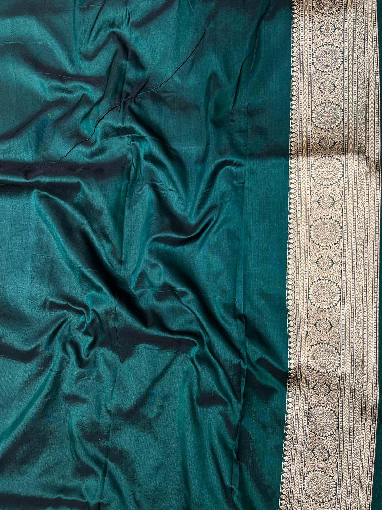 Bottle green brocade pure silk saree