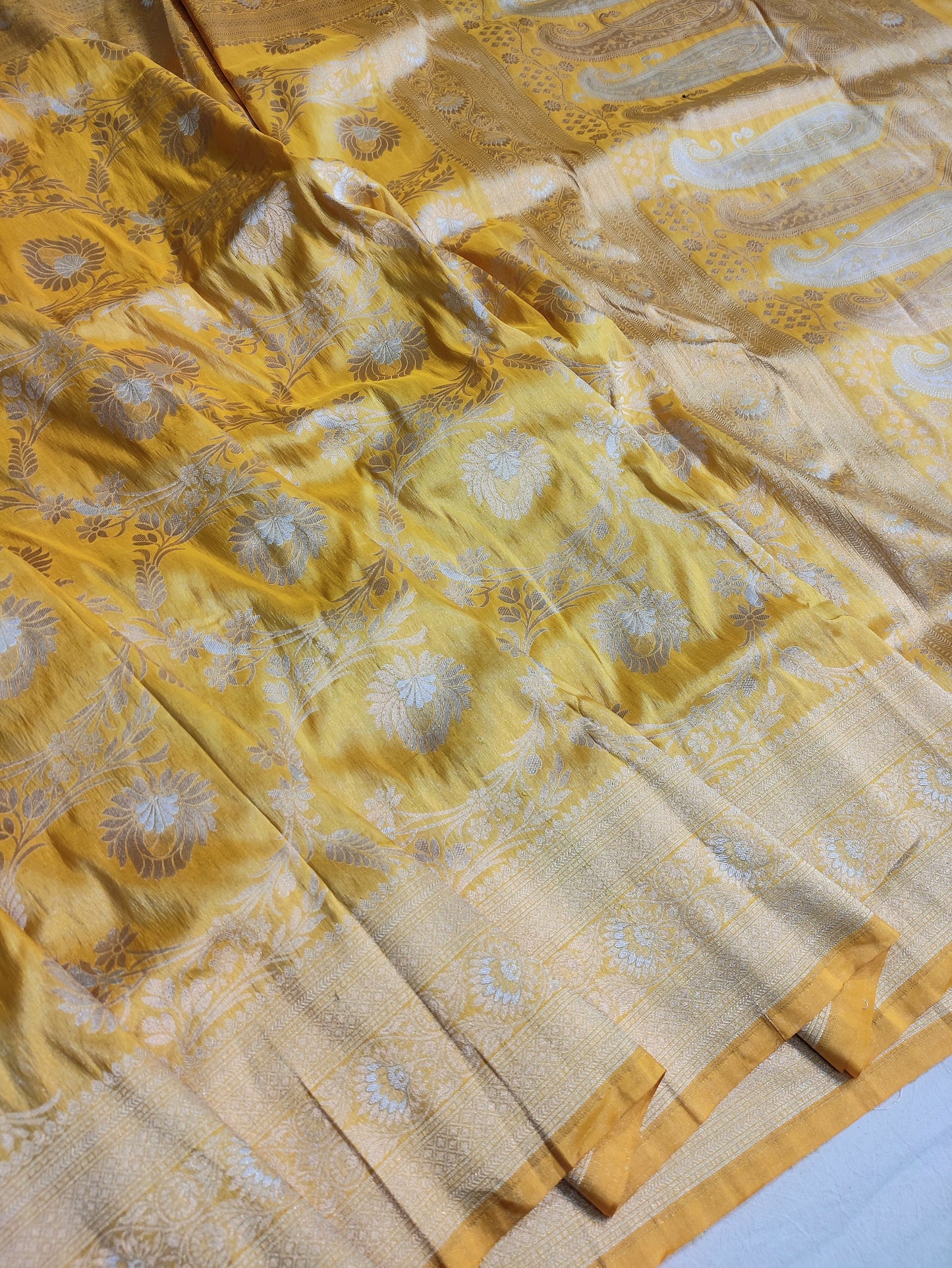 Yellow pure silk meenakari saree