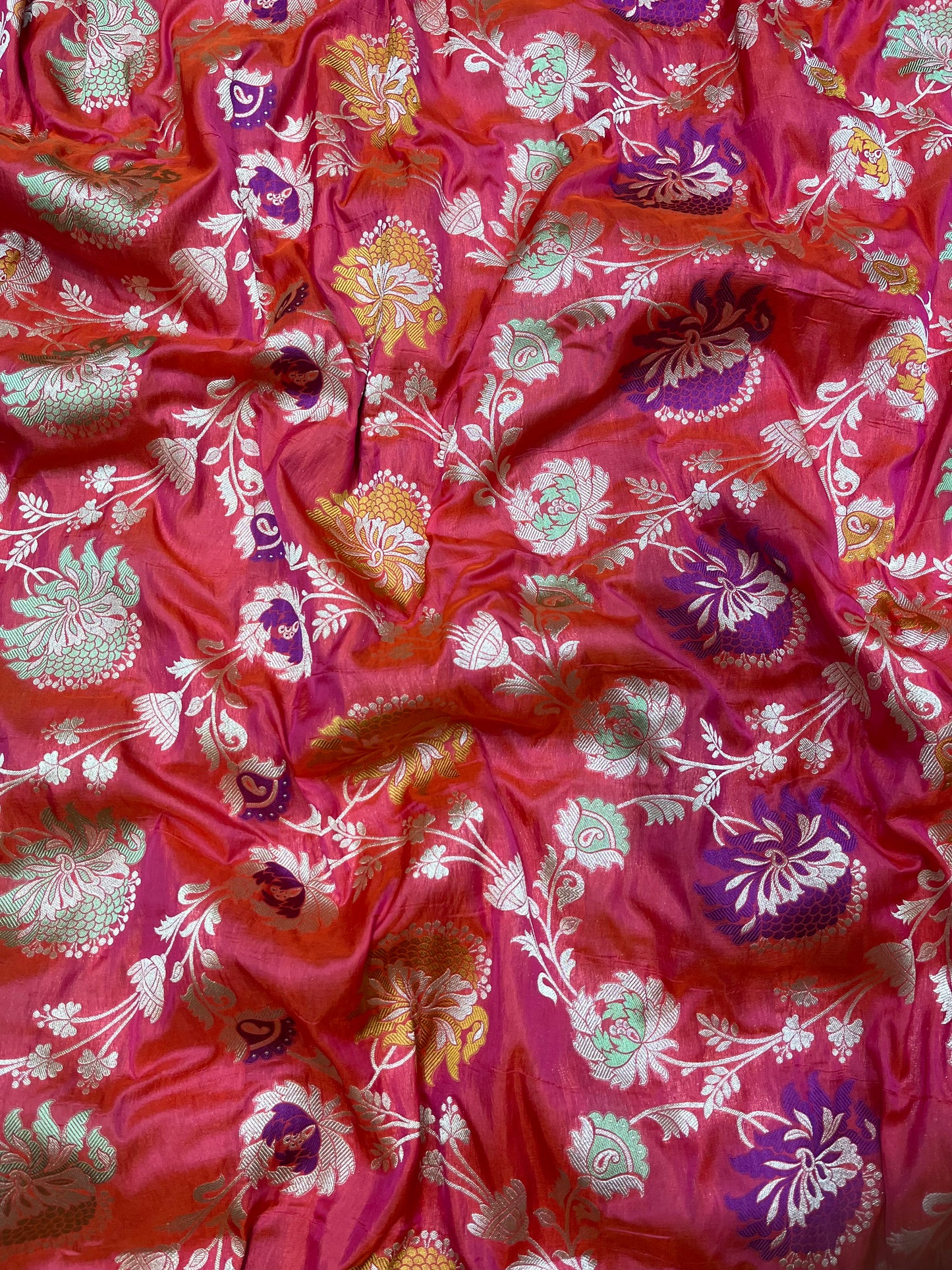 Pinkish Orange pure silk saree