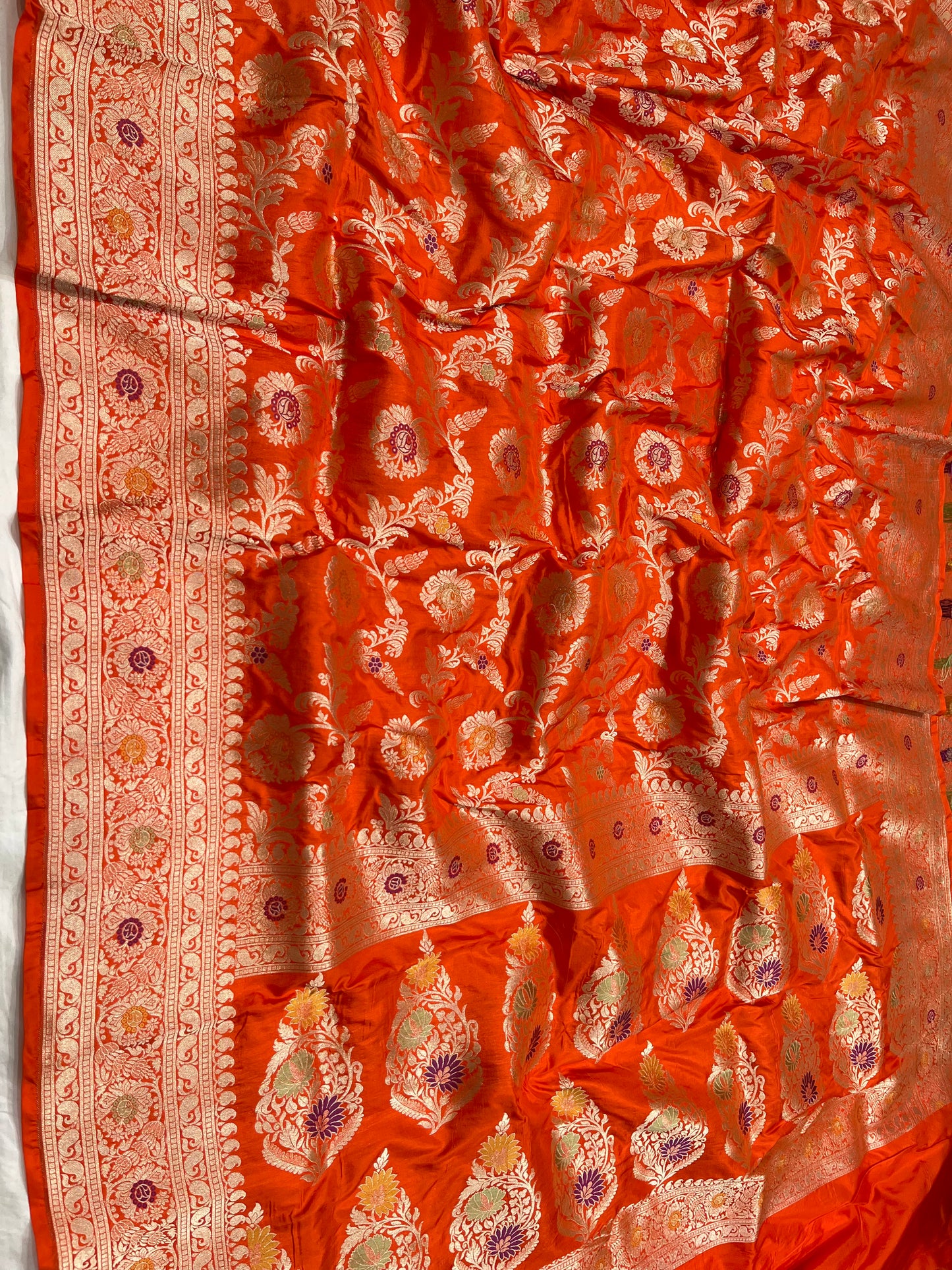 ORANGE BANARASI SILK MEENAKARI SAREE