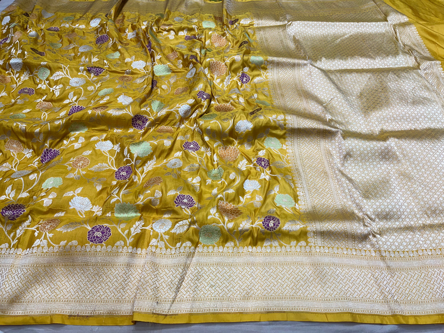 Yellow meenakari pure silk saree