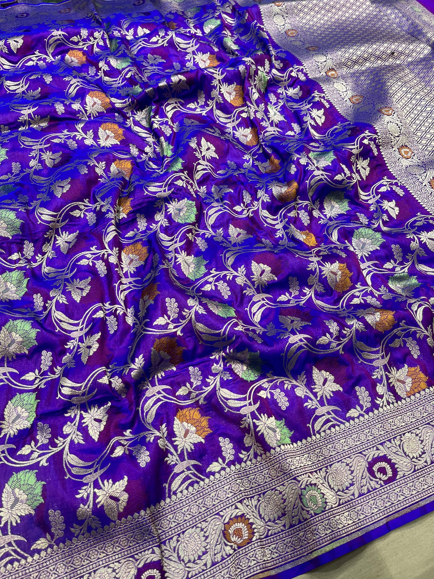 Purple banarasi meenakari pure silk saree