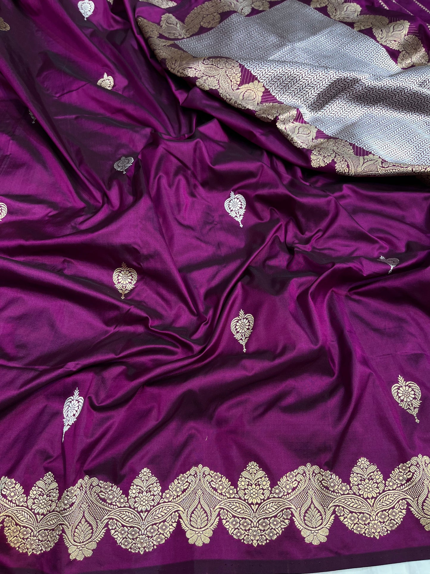 Wine Handwoven Pure Katan Silk Saree