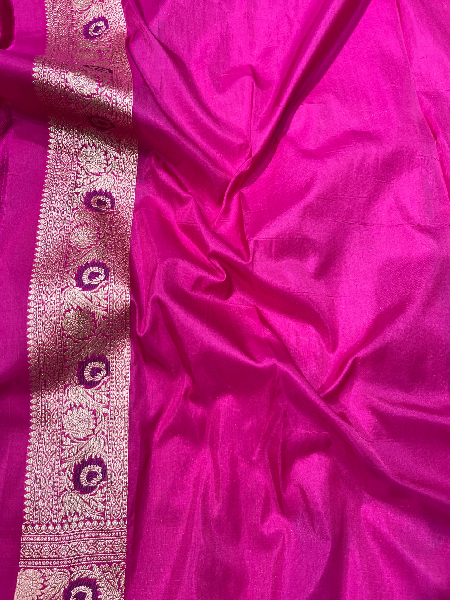 Rani pink pure silk meenakari saree