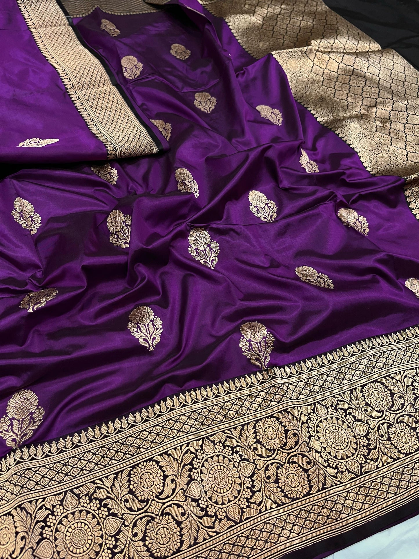 Purple Black Contrast Boder Saree