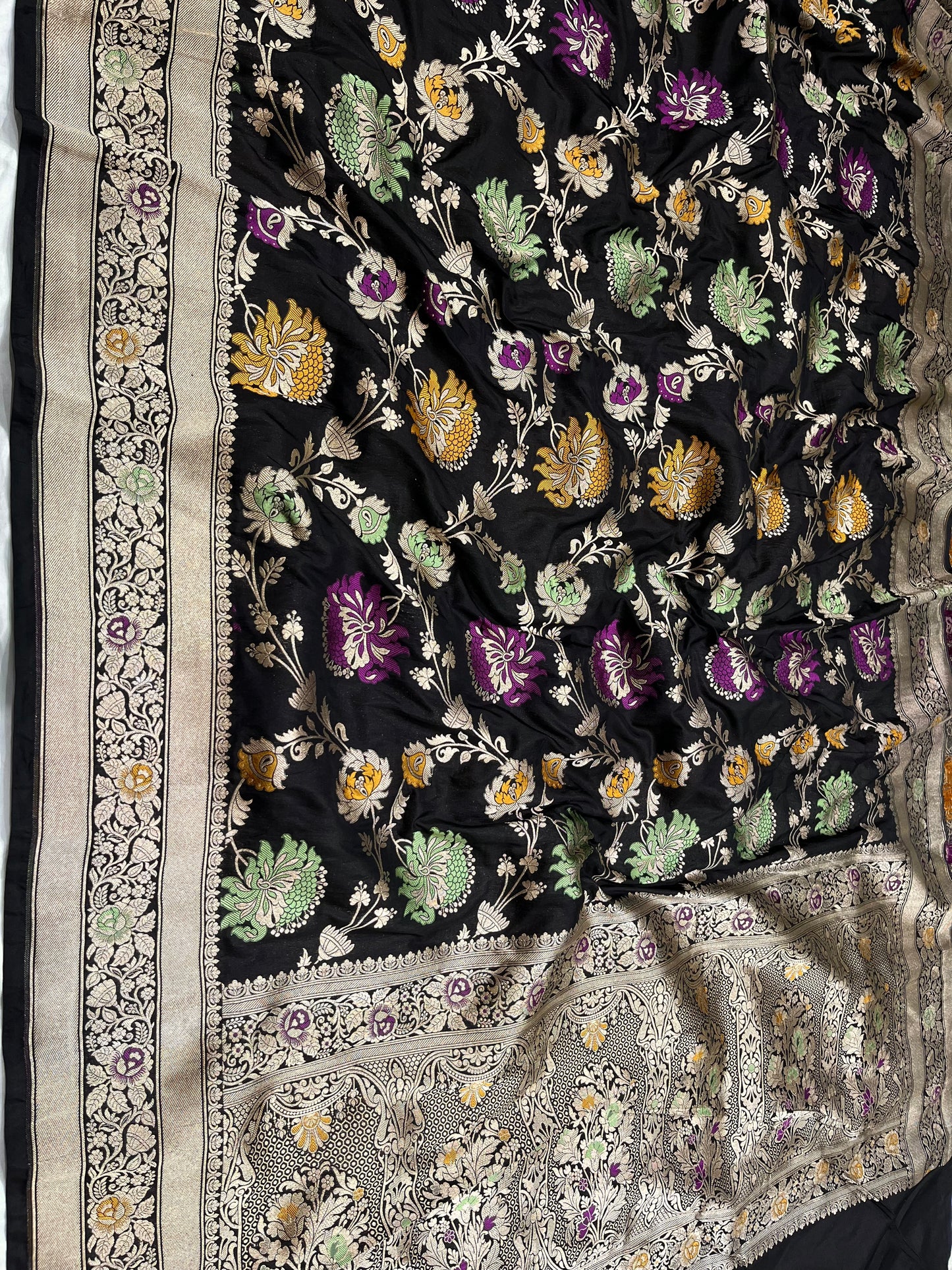 Black banarasi silk meenakari saree