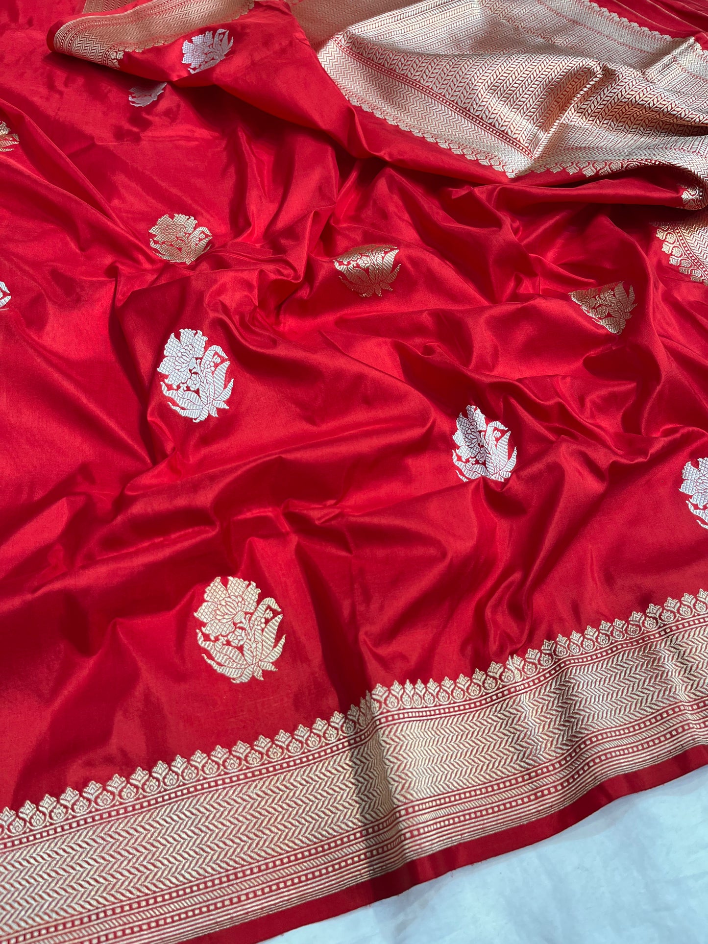 Red Handwoven Pure Katan Silk Saree