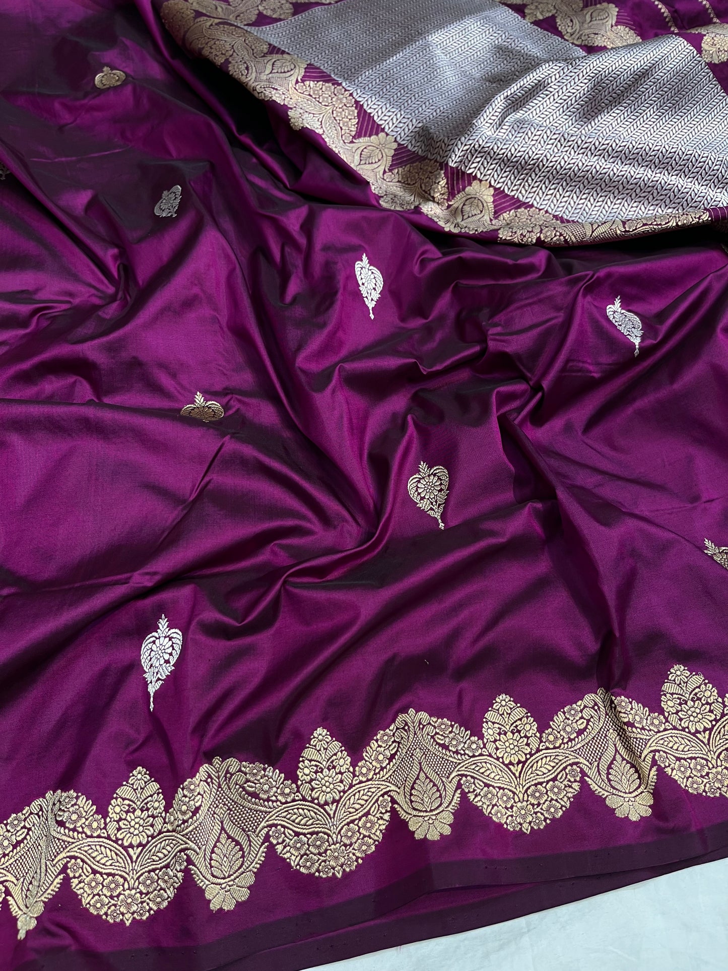 Wine Handwoven Pure Katan Silk Saree
