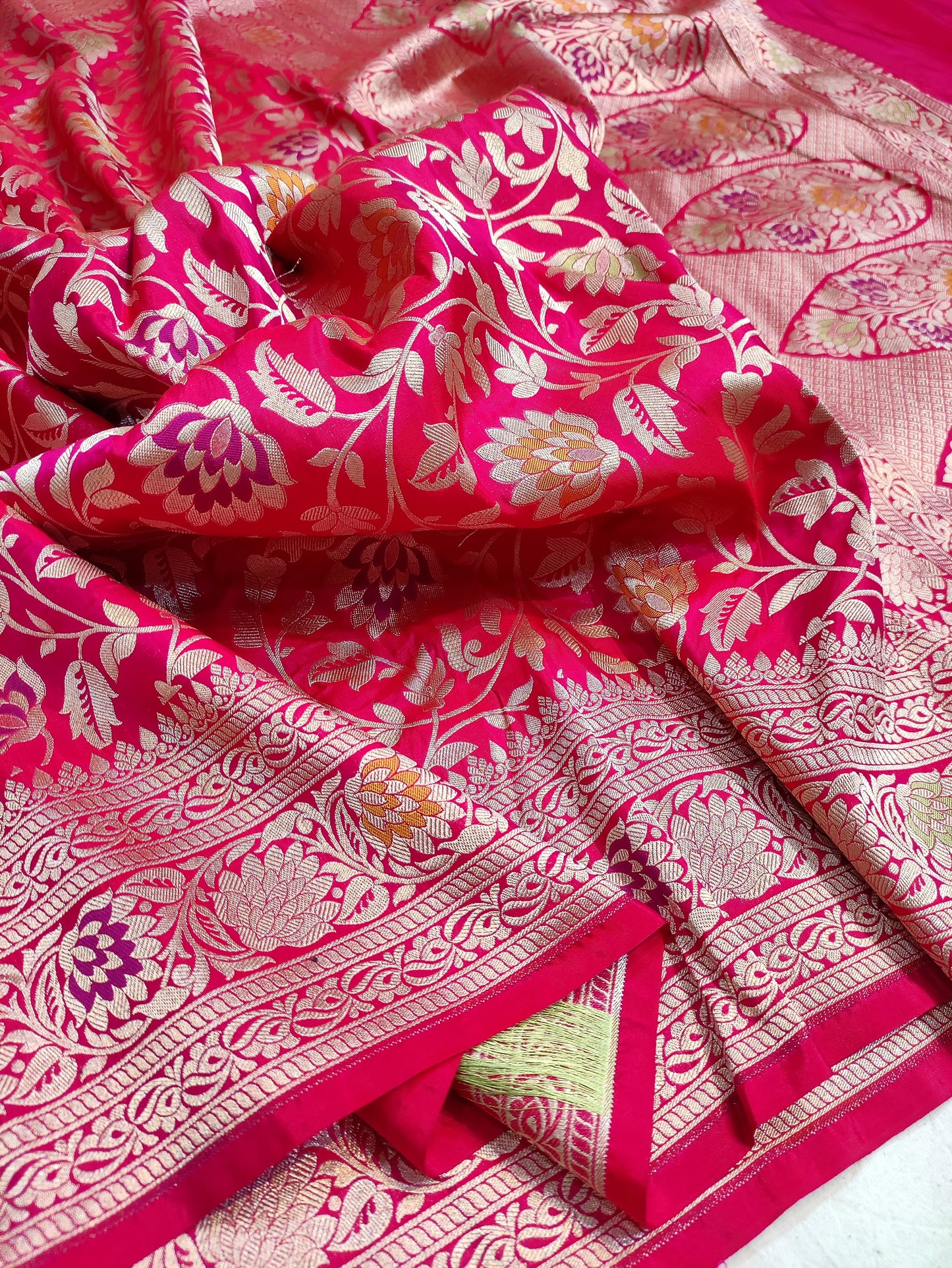 Pink pure silk meenakari saree