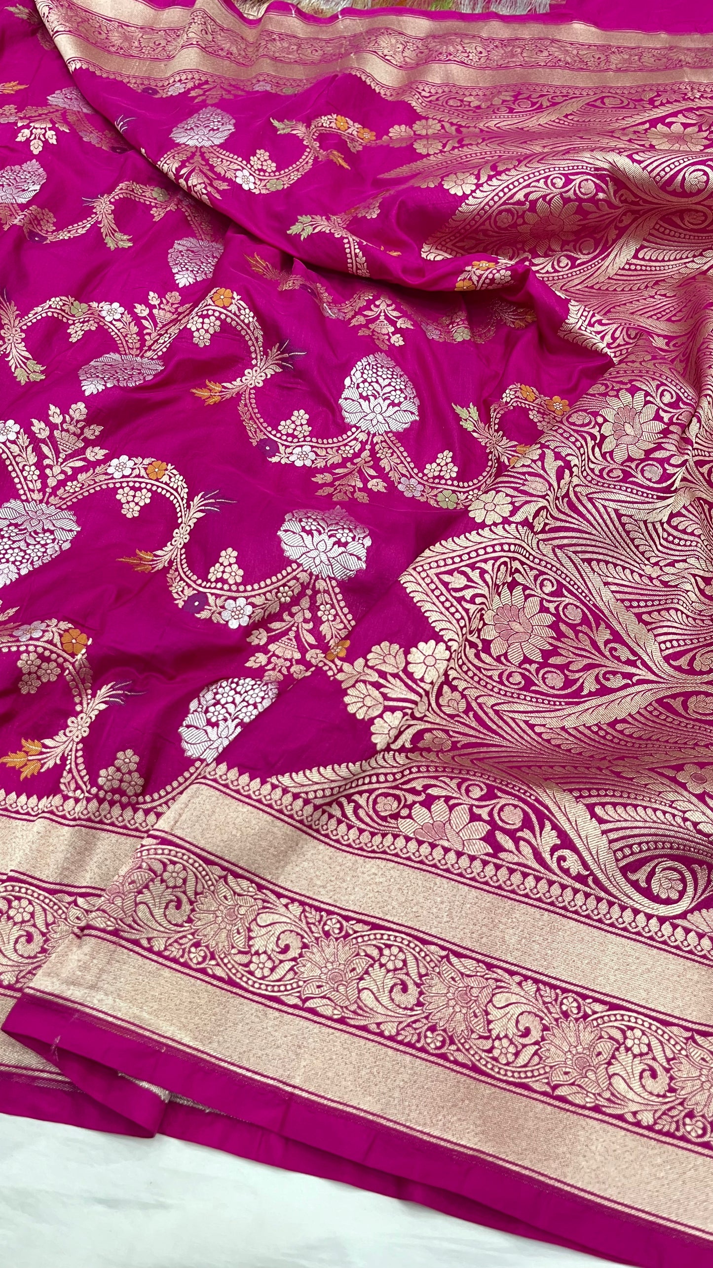 Rani Pink Banarasi Pure Katan Silk Saree