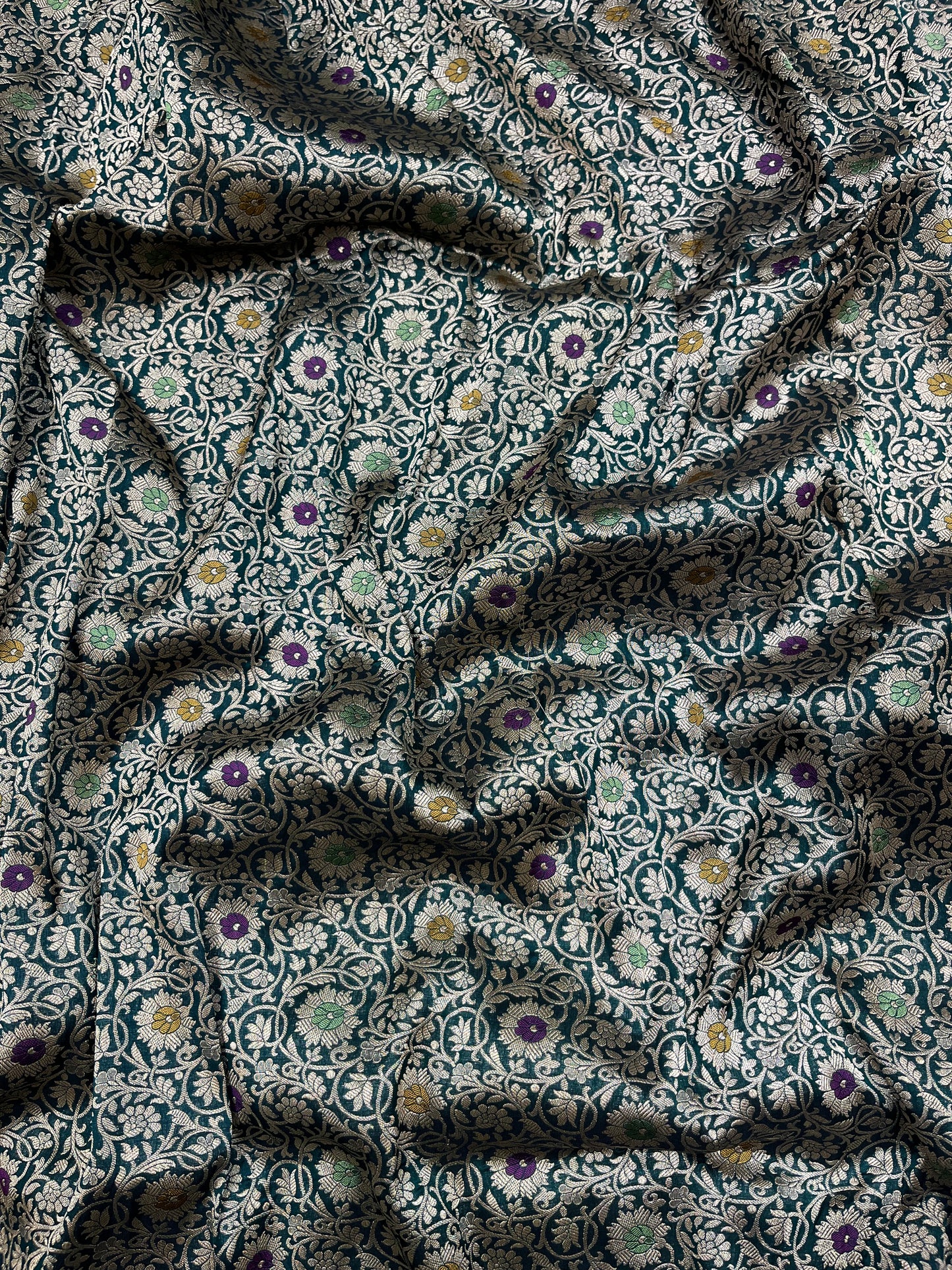 Bottle green brocade pure silk saree
