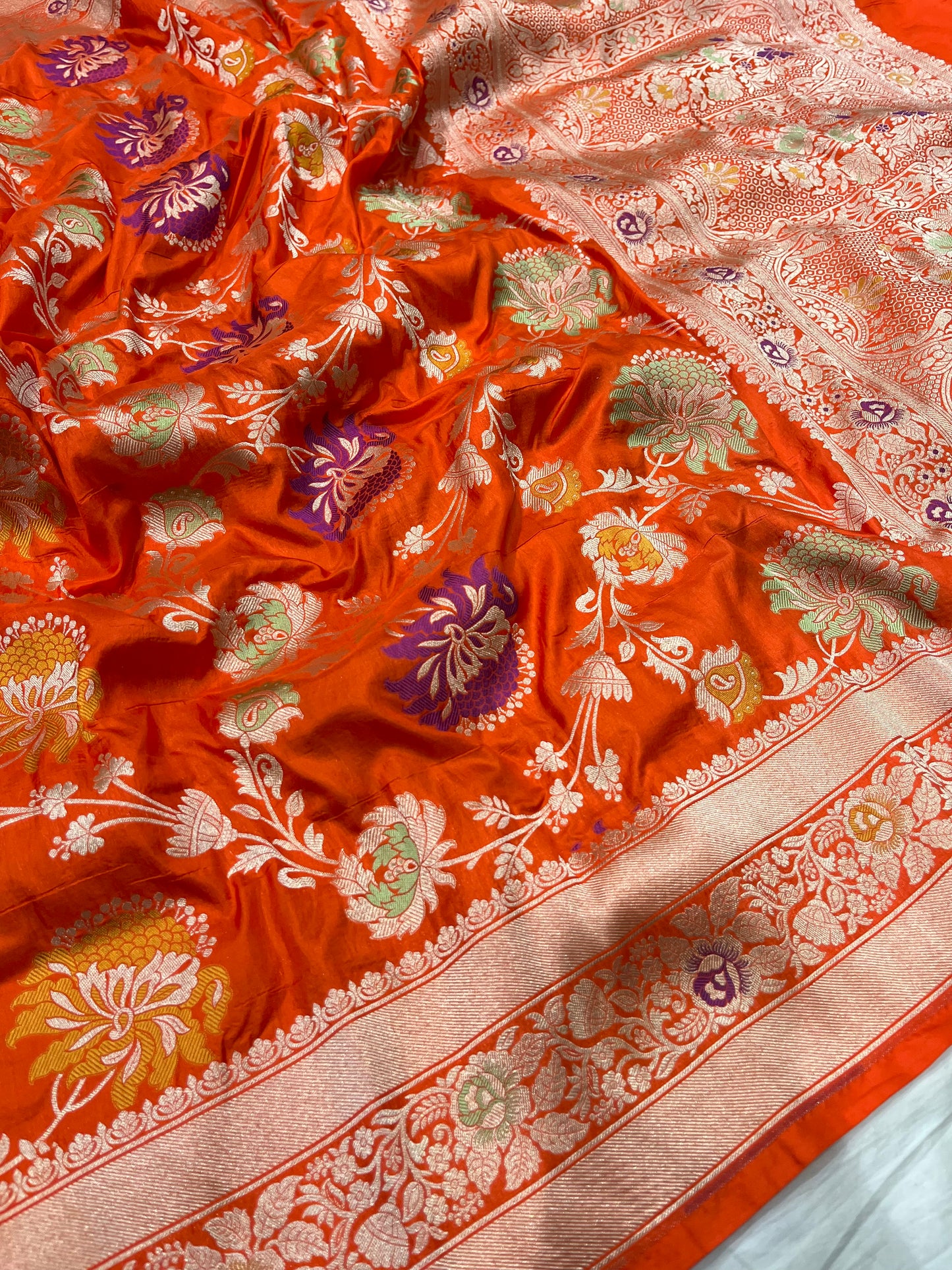 Orange pure silk saree