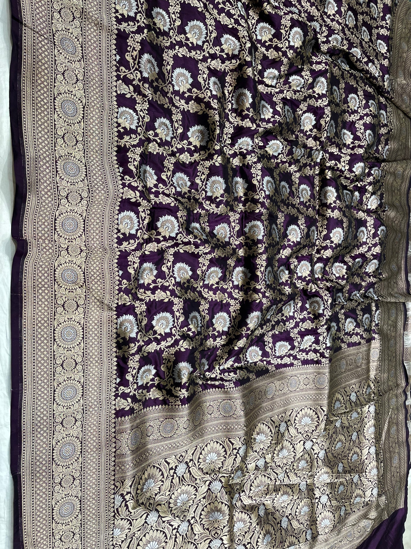 Dark magenta Banarasi silk meenakari saree