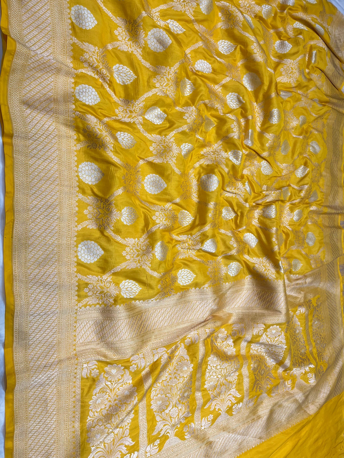 Yellow banarasi pure silk saree