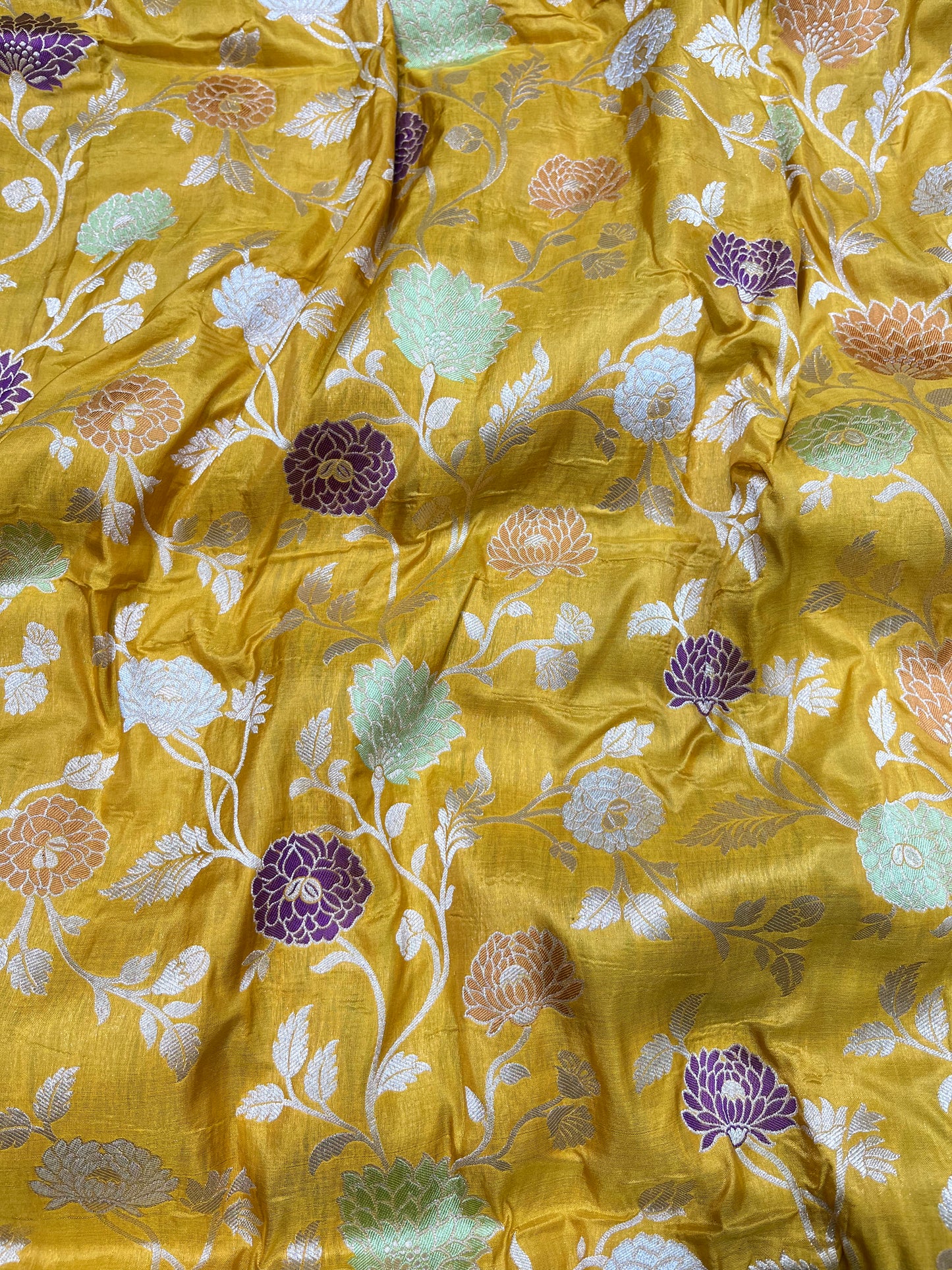 Yellow meenakari pure silk saree