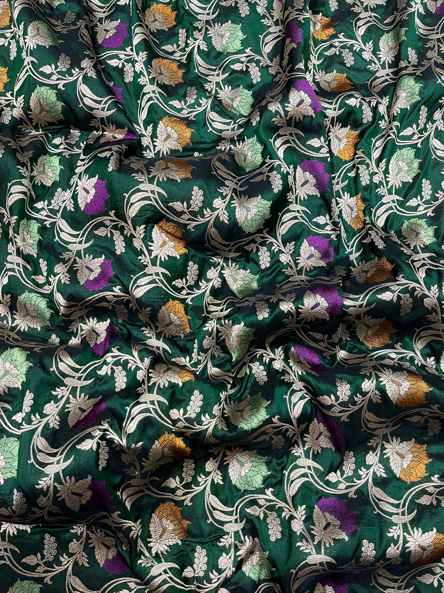 Dark green Banarasi silk meenakari saree