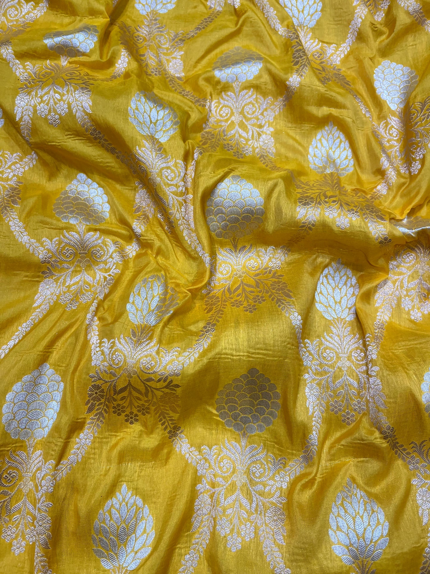 Yellow banarasi pure silk saree