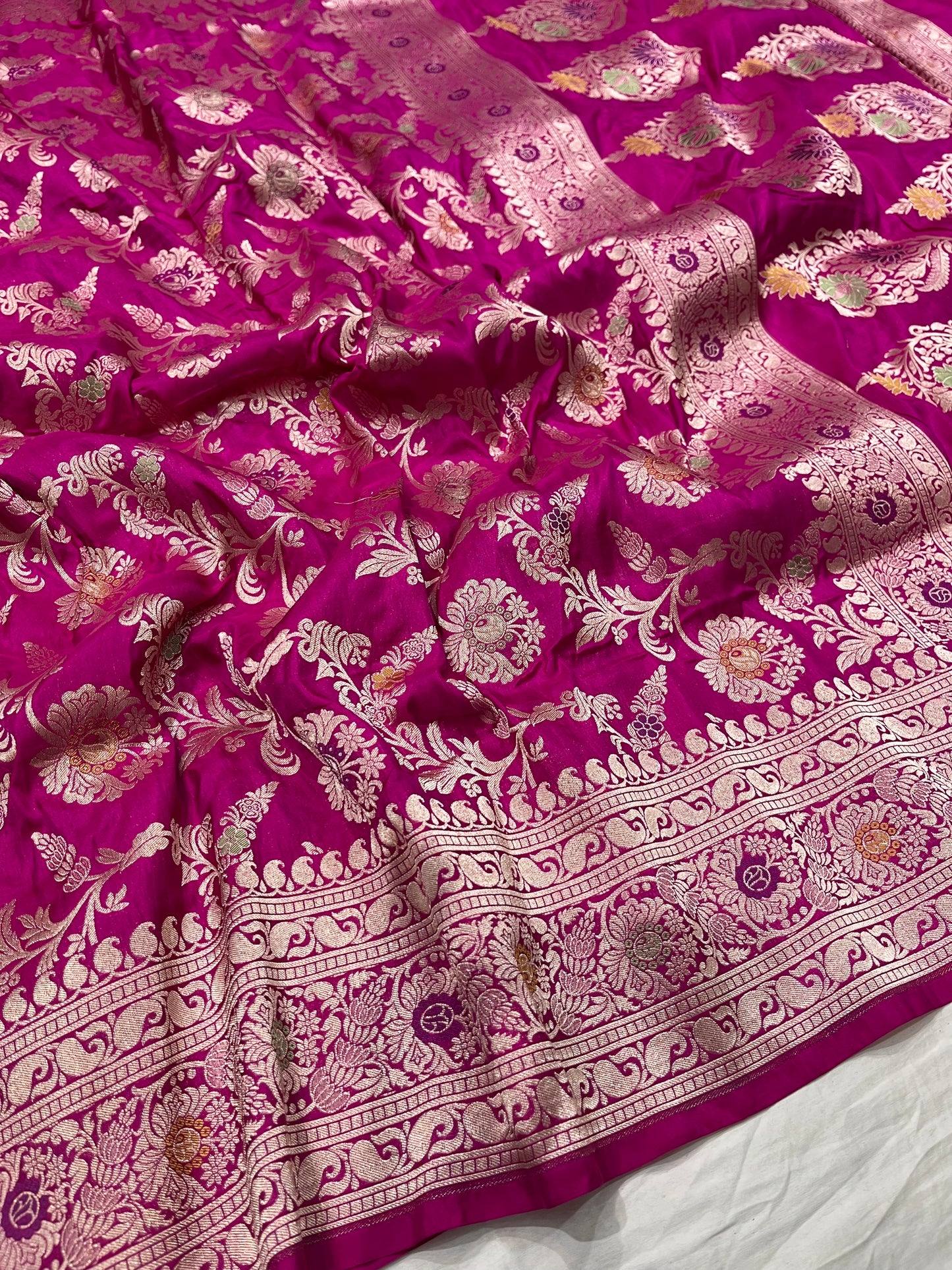 Rani pink banarasi silk meenakari saree