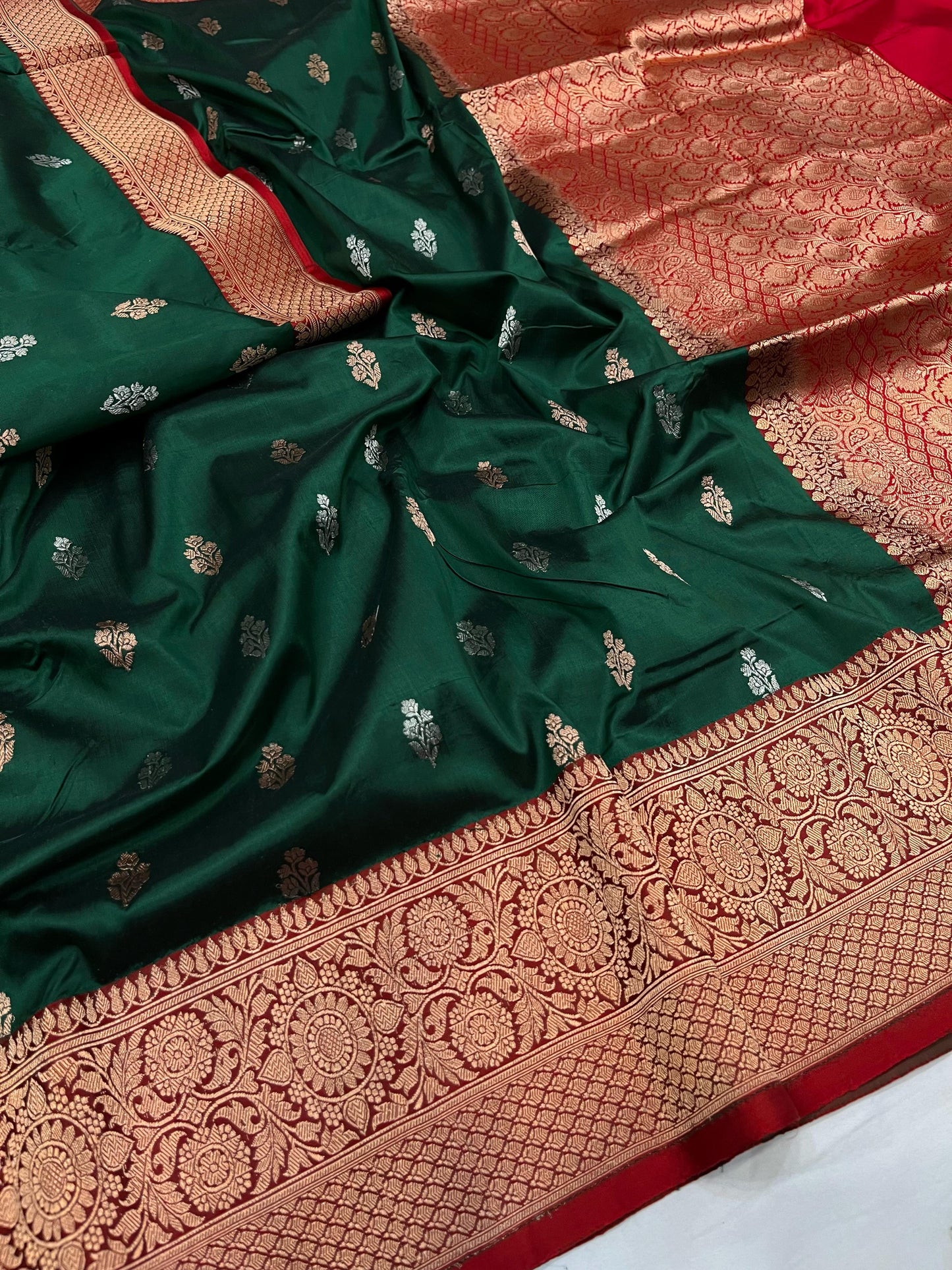 Green Red contrast Boder Saree