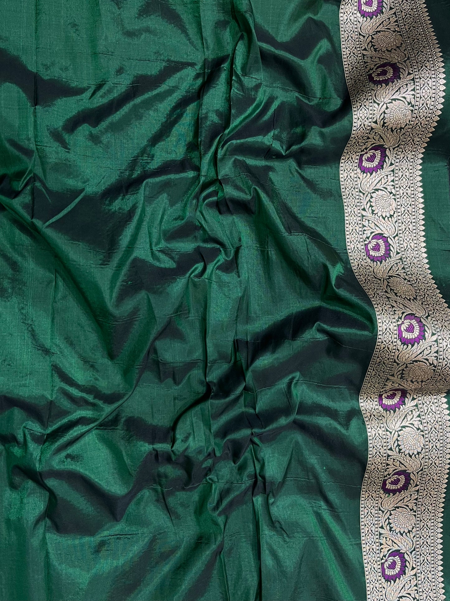 Dark green Banarasi silk meenakari saree
