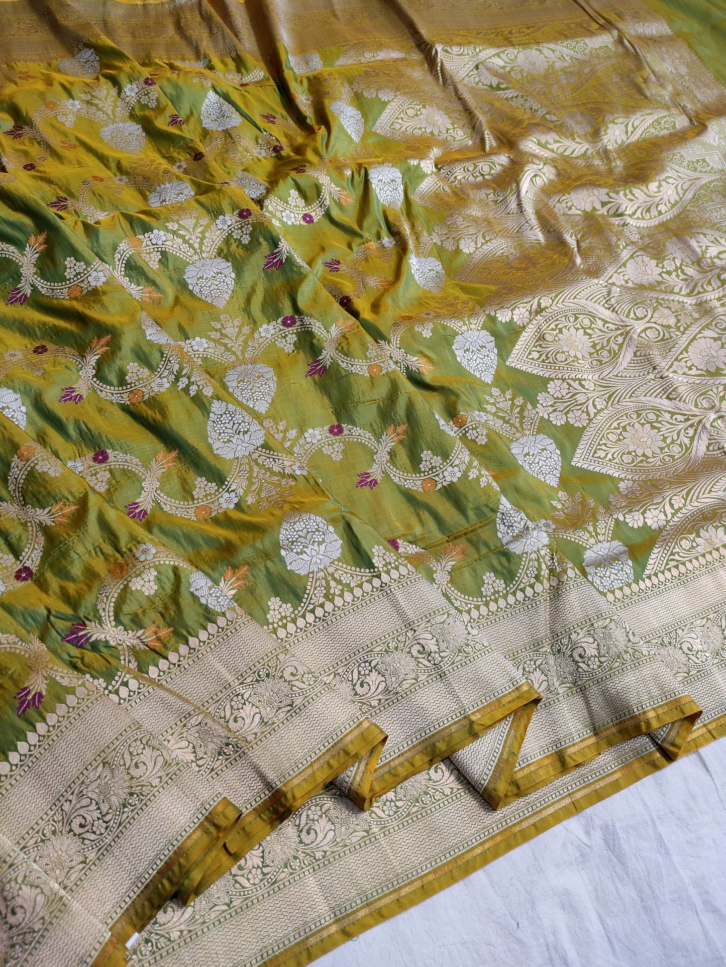 Pista green pure silk meenakari saree