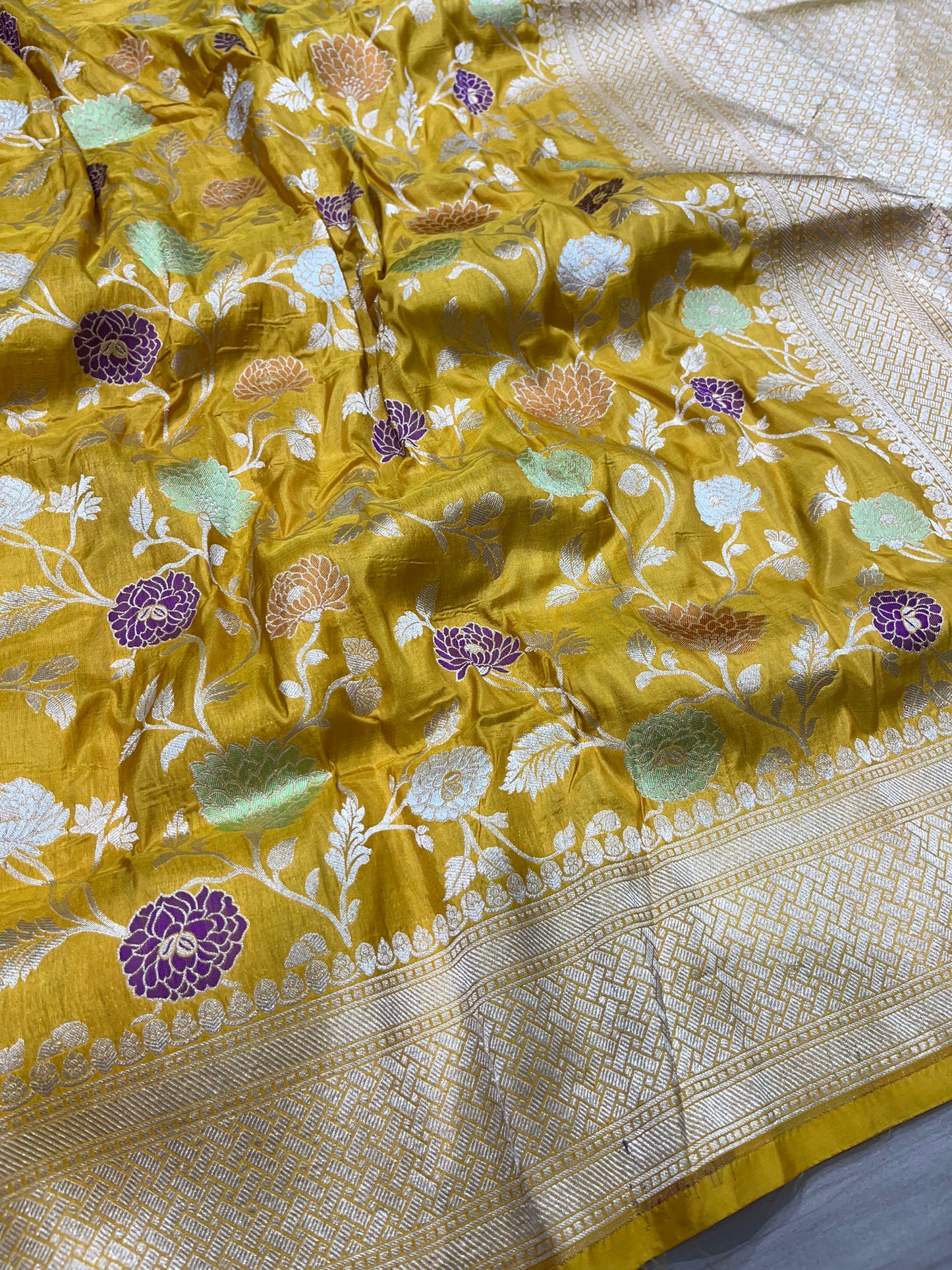 Yellow meenakari pure silk saree