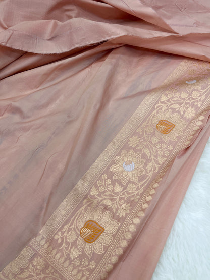 Rose Gold Radiance Handwoven Banarasi Pure Katan Silk Meenakari Saree
