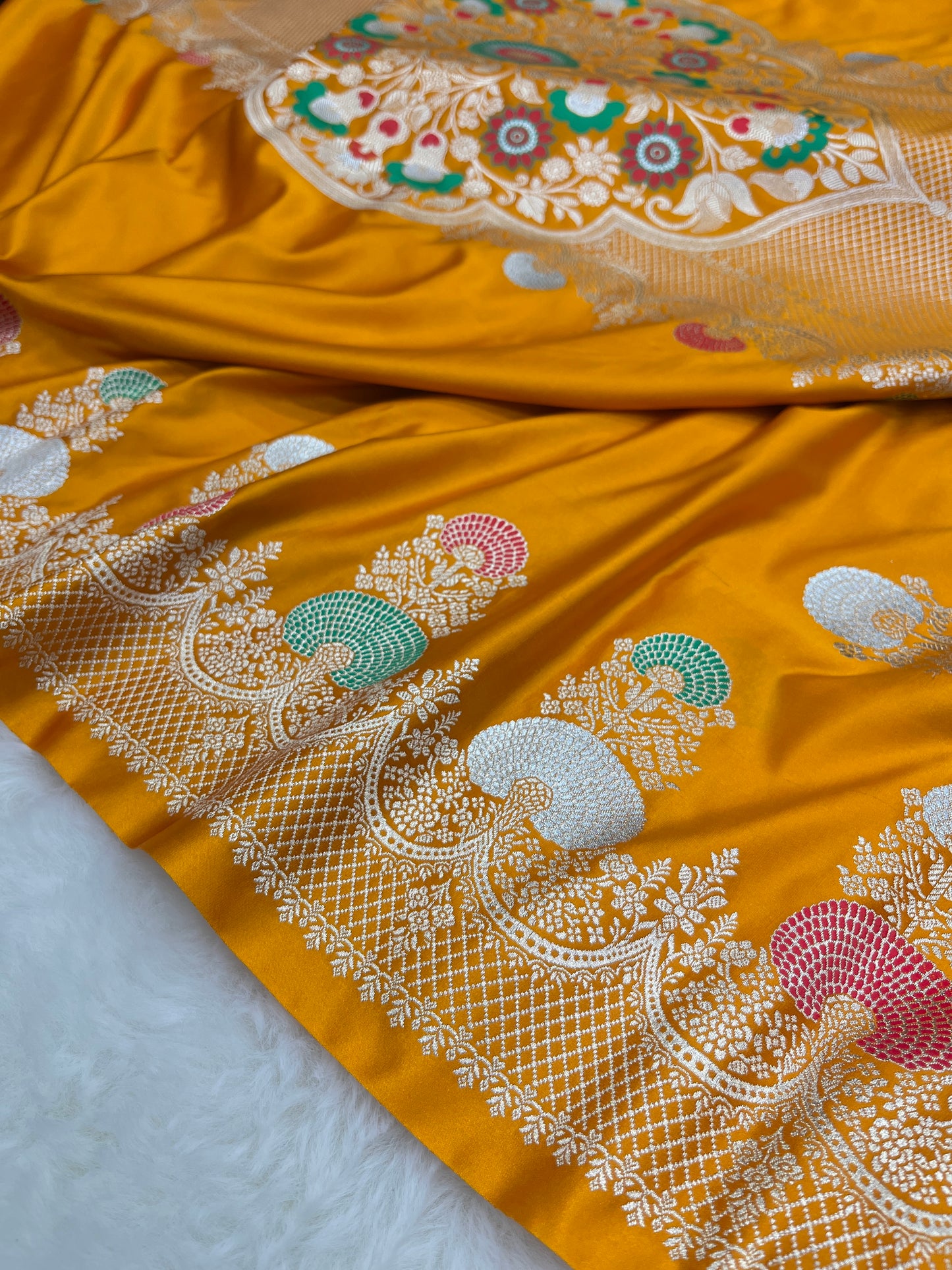 Radiant Haldi Wear Sunlit Yellow Banarasi Mashru Silk Meenakari Saree
