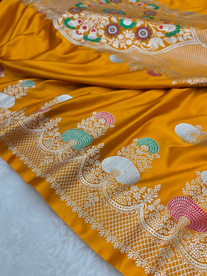 Radiant Haldi Wear Sunlit Yellow Banarasi Mashru Silk Meenakari Saree