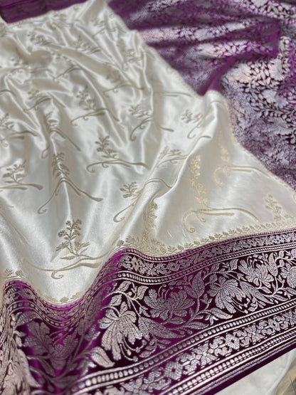 White with purple pallu boder Mashru Silk Saree