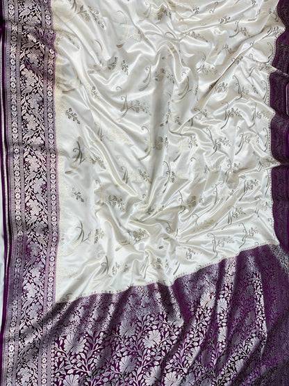 White with purple pallu boder Mashru Silk Saree