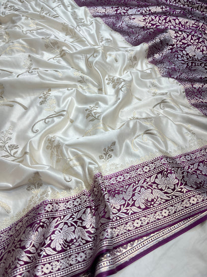 White with purple pallu boder Mashru Silk Saree