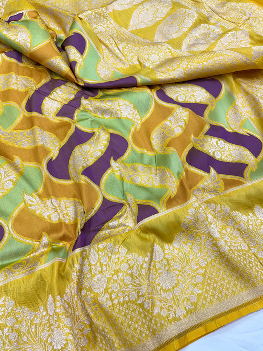 Yellow banarasi rangkat pure silk saree