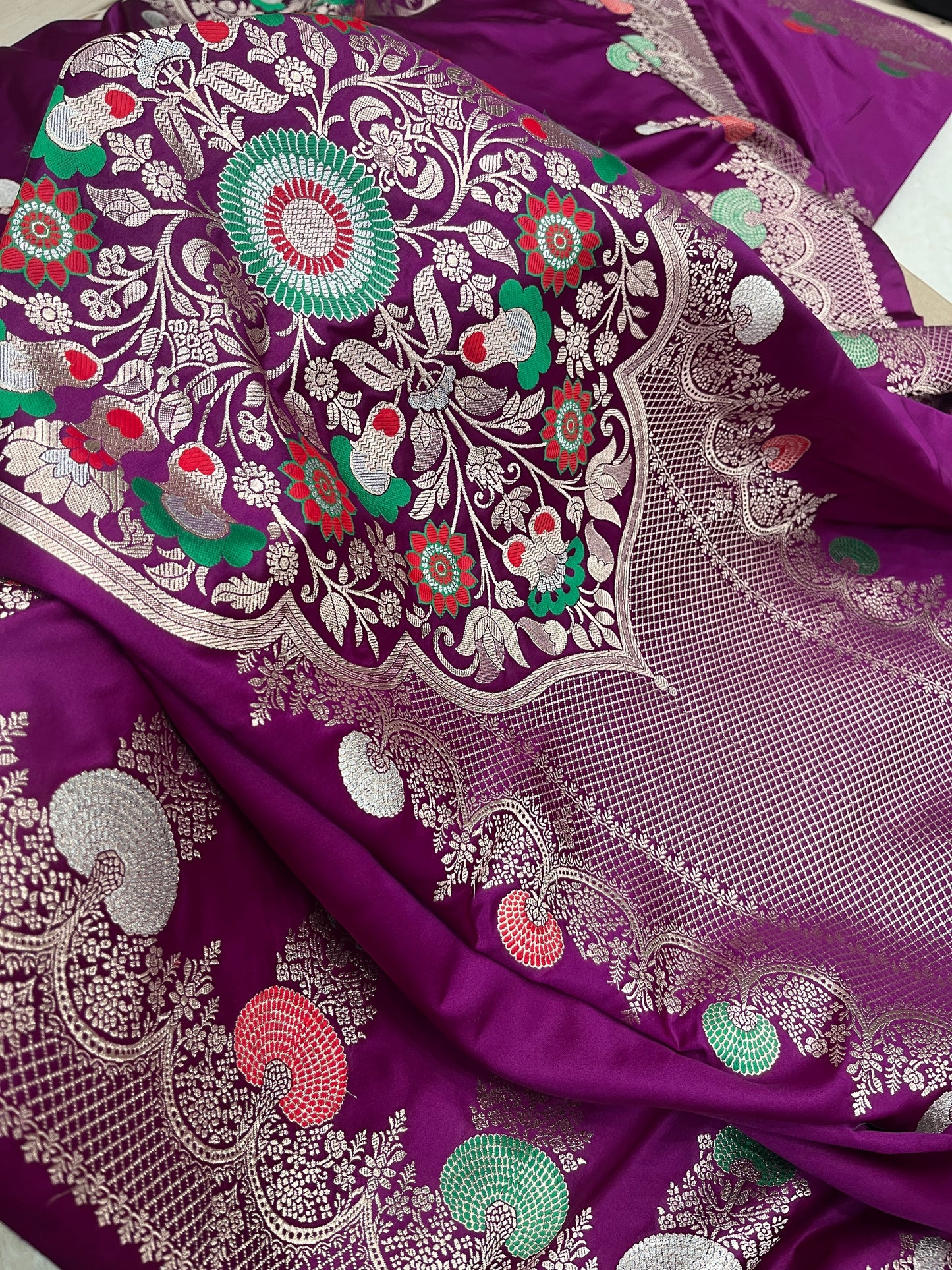 Royal Dark Purple Banarasi Pure Mashru Silk Meenakari Saree