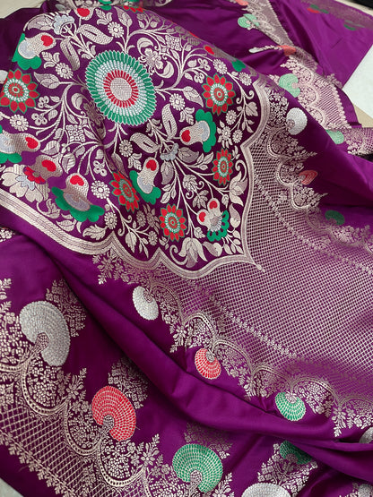 Royal Dark Purple Banarasi Pure Mashru Silk Meenakari Saree