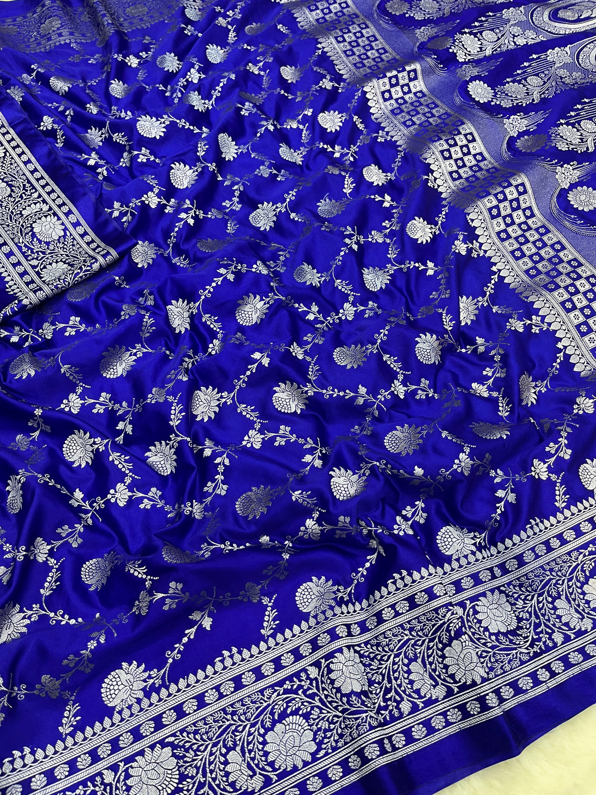 Royal Blue Banarasi Soft Mashru Katan Silk Jaal Saree