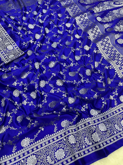 Royal Blue Banarasi Soft Mashru Katan Silk Jaal Saree