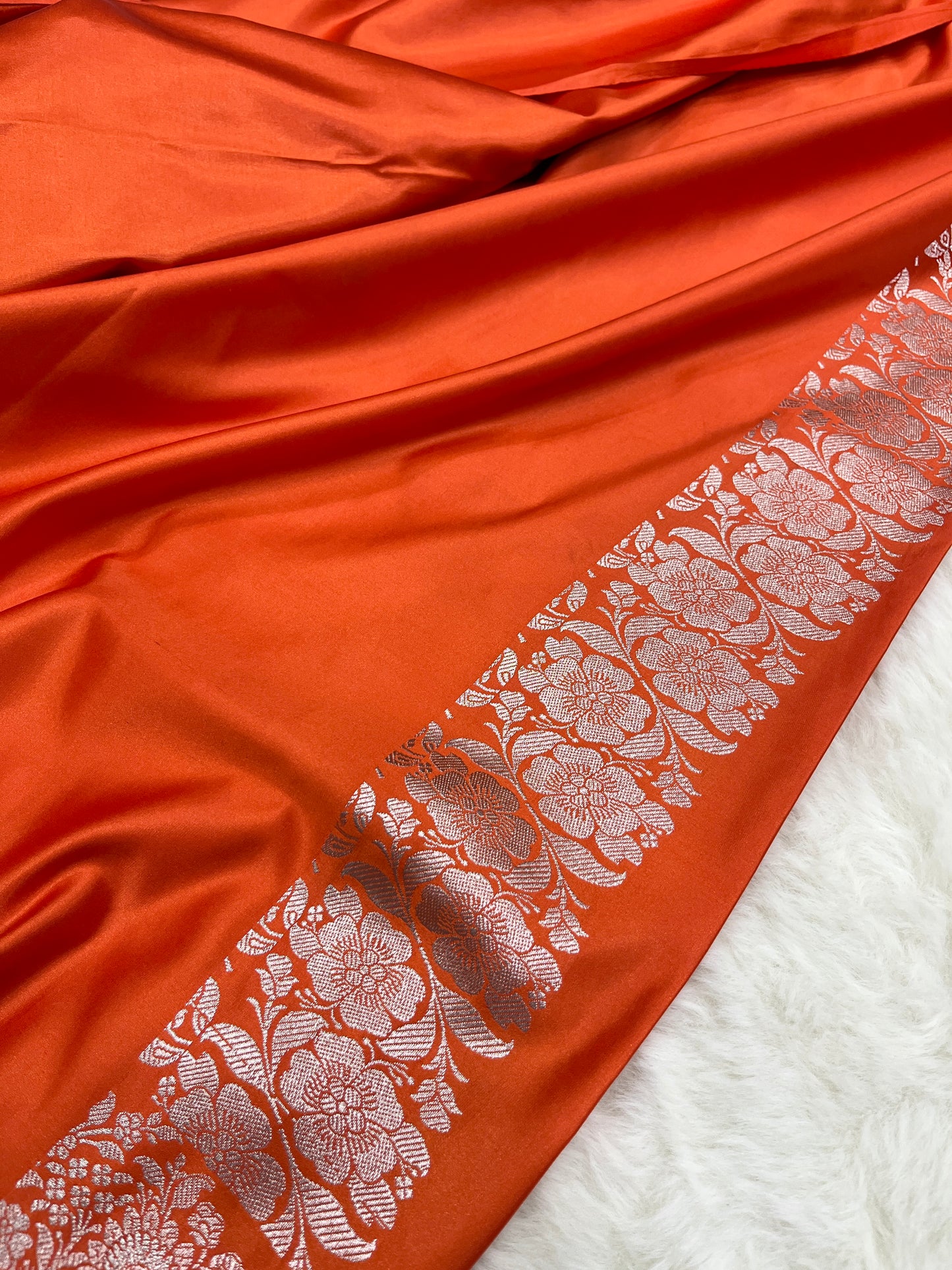 Orange Banarasi Mashru Minakari Saree