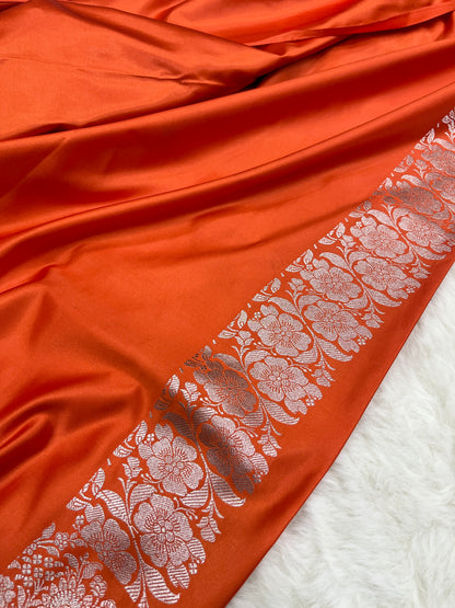 Orange Banarasi Mashru Minakari Saree