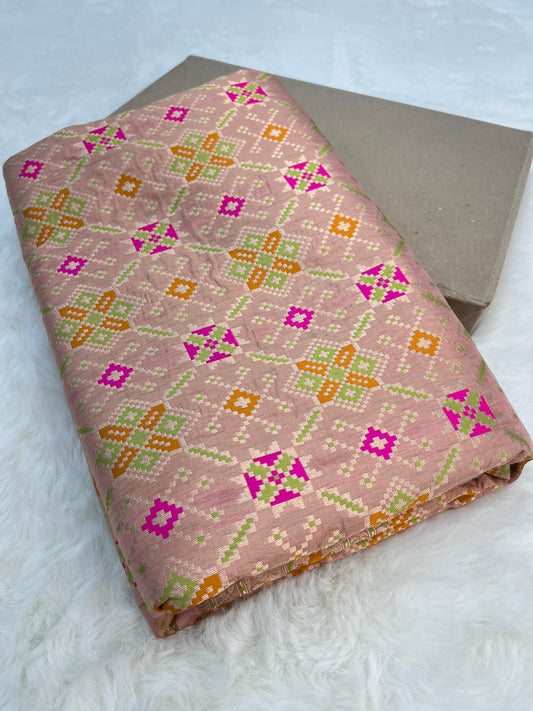 Rose Gold Handwoven Banarasi Pure Katan Silk Patola Saree