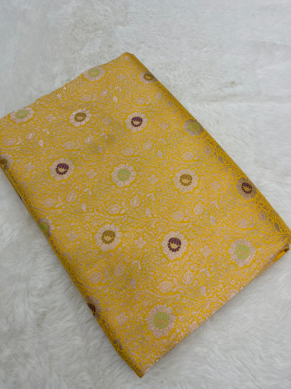 Yellow Handwoven Banarasi Pure Katan Silk Brocade Saree